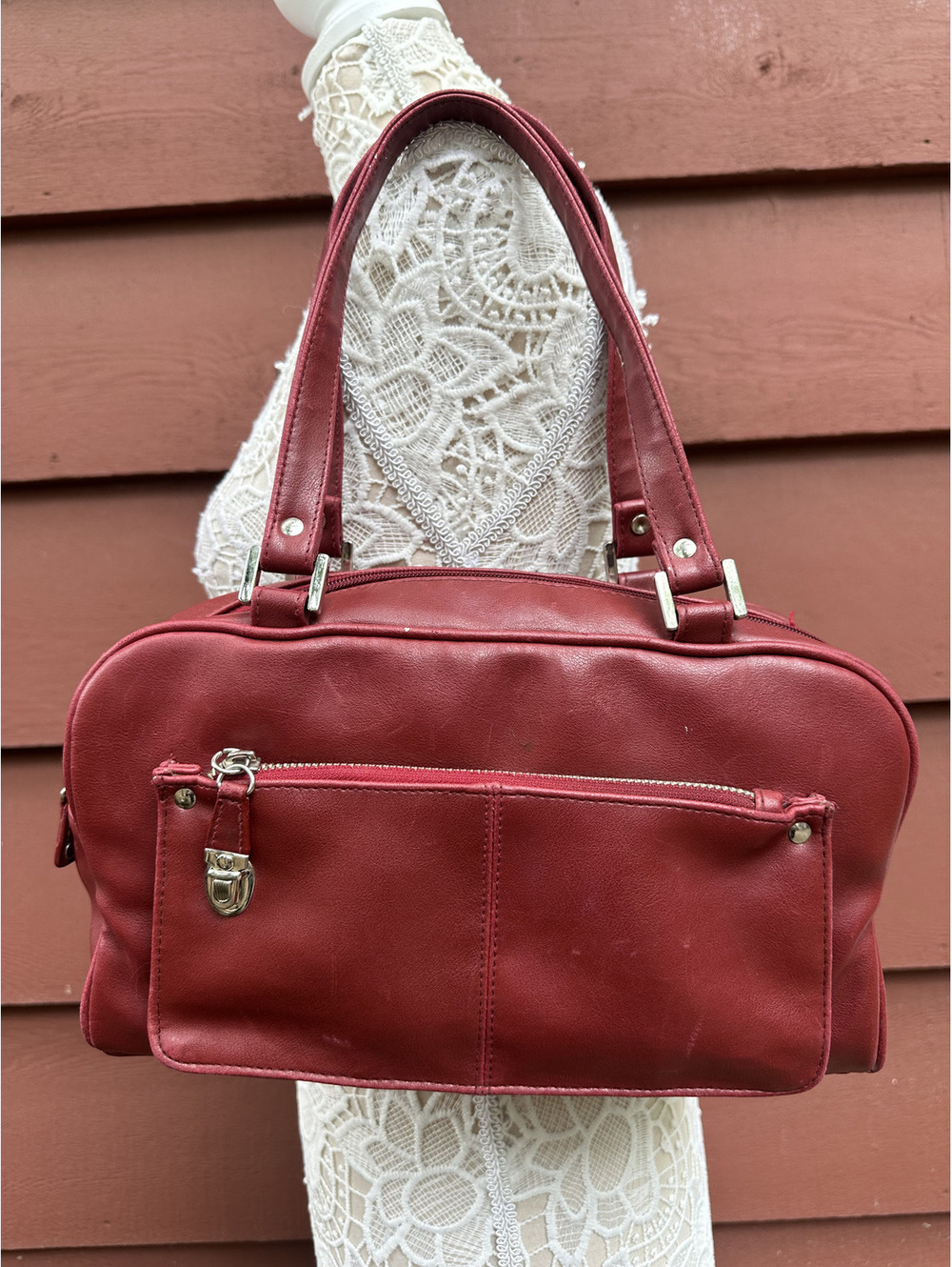 Red‎ Faux Leather Shoulder Bag